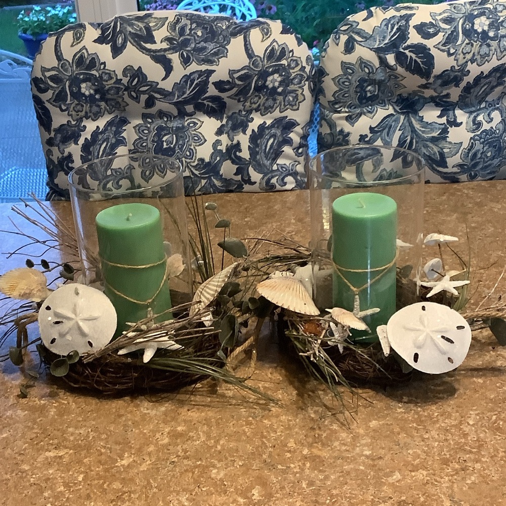 COASTAL SHELL CANDLE HOLDER SET